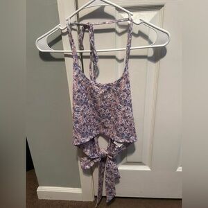 SHEIN Lavender Floral Tie-Back Crop Top
